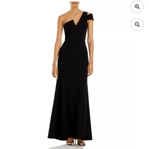 BLOOMINGDALES Aqua Black One-Shoulder Evening Gown